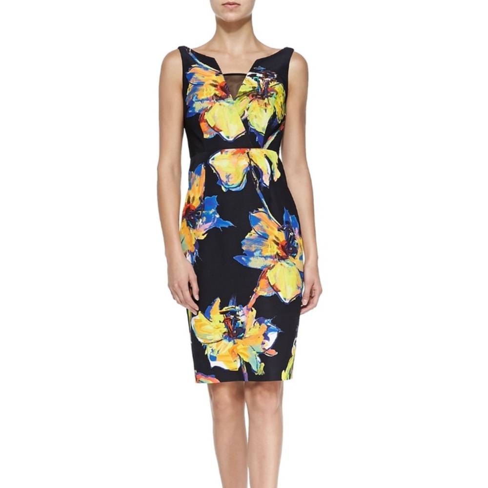REVOLVE Milly Pop Art Ella Black Floral Sleeveless Midi Dress Size 10